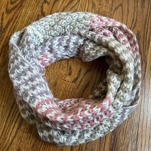 Elegant Infiniti Knit Scarf in Pink, Purple, and Tan